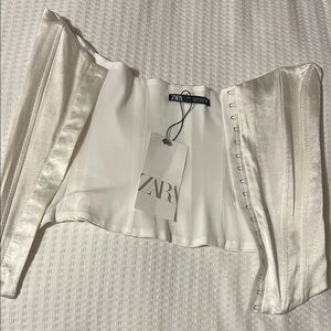 Zara Satin Off-Shoulder Top - Ivory